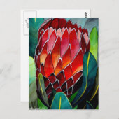 Carte Postale Fleur Protea rouge aquarelle originale (Devant / Derrière)