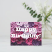 Carte Postale Fleur rose et violet Design avec voeux d'anniversa (Debout devant)