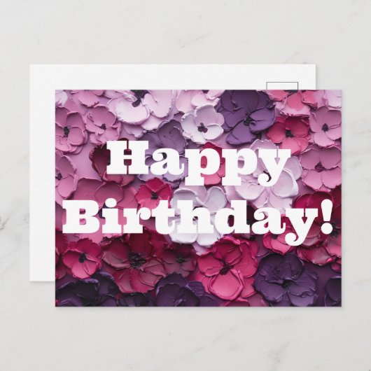 Carte Postale Fleur rose et violet Design avec voeux d'anniversa (Devant / Derrière)