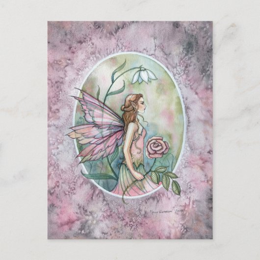 Carte Postale Fleur rose Fairy by Molly Harrison (Devant)