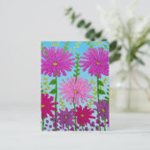 Carte Postale Fleur rose vif Dessin bleu (Debout devant)