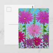 Carte Postale Fleur rose vif Dessin bleu (Devant / Derrière)