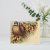 Carte Postale Fleur Rouge Jaune Oiseau Robin (Debout devant)