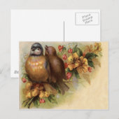 Carte Postale Fleur Rouge Jaune Oiseau Robin (Devant / Derrière)