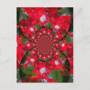 Carte Postale Fleur Rouge Naturelle Art en Kaléidoscope à Plume