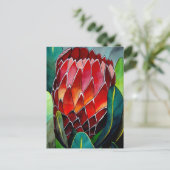 Carte Postale Fleur rouge Protea art original aquarelle (Debout devant)