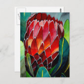 Carte Postale Fleur rouge Protea art original aquarelle (Devant / Derrière)
