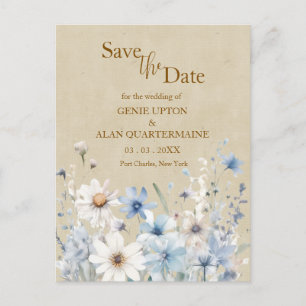 Carte Postale Fleur sauvage bleu Enregistrer la date