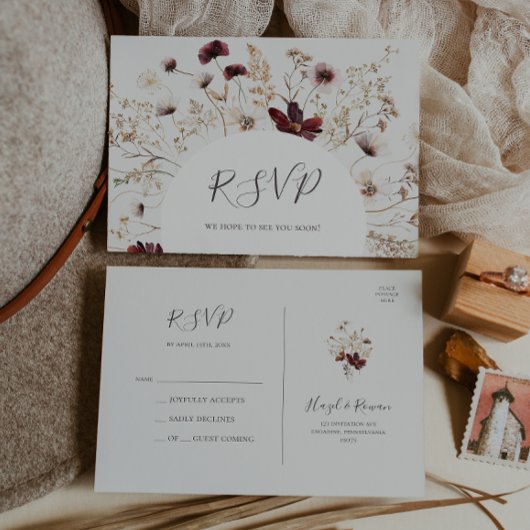 Carte Postale Fleur sauvage Bourgogne cuivré | RSVP de mariage b