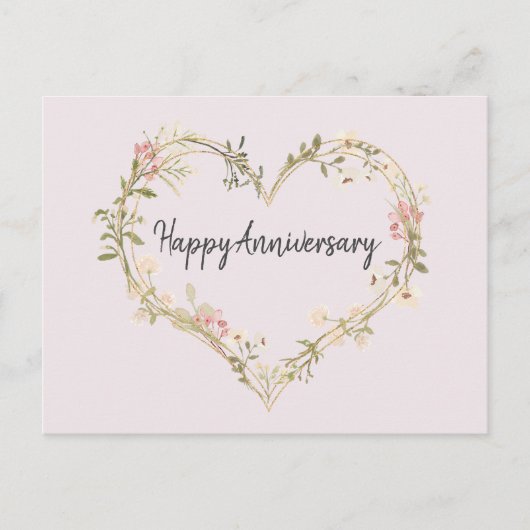 Carte Postale Fleur sauvage Cream Pink Heart Bonne Anniversaire (Devant)