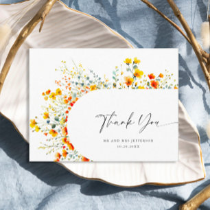 Carte Postale Fleur sauvage de prairie à l'aquarelle Boho Merci