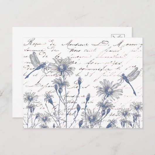 Carte postale fleur sauvage Dragonfly French Scrip (Devant / Derrière)