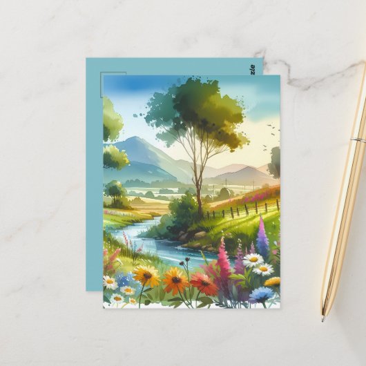 Carte Postale Fleur sauvage et ruisseau dans la vallée de Spring (Devant/Arrière en situation)