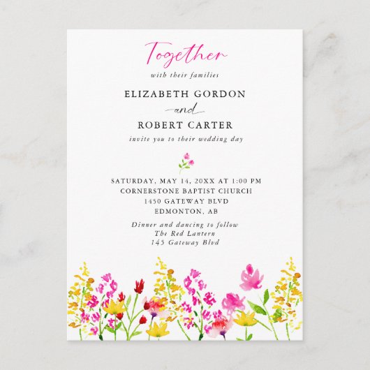 Carte Postale Fleur sauvage Mariage Aquarelle Élégant Script Inv (Devant)