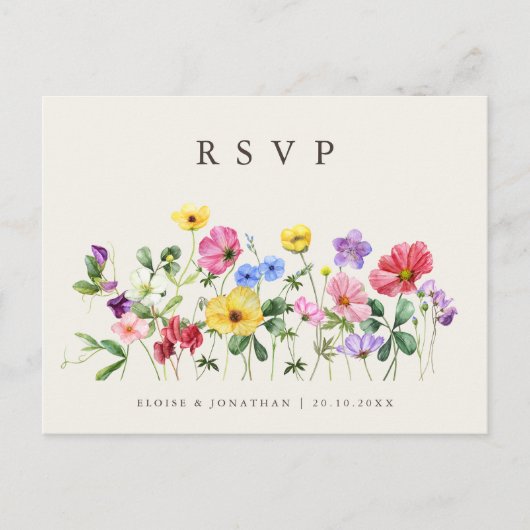 Carte Postale Fleur sauvage Rustique Chic Floral Boho Pays RSVP (Devant)