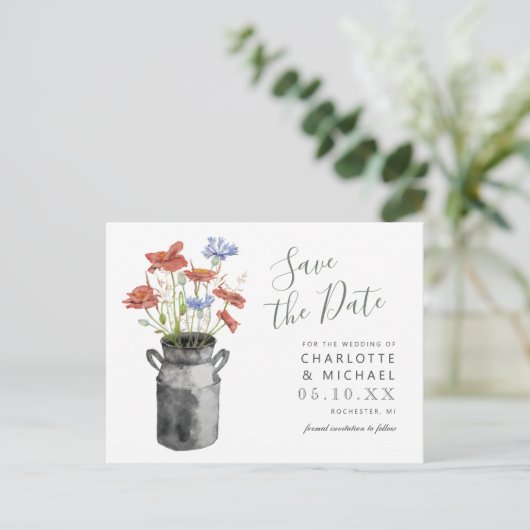 Carte Postale fleur sauvage rustique milkbucket enregistrer la d (Debout devant)