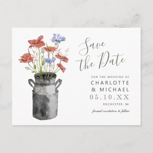 Carte Postale fleur sauvage rustique milkbucket enregistrer la d (Devant)