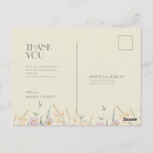 Carte Postale Fleur sauvage Sage Deco Mariage Merci (Dos)