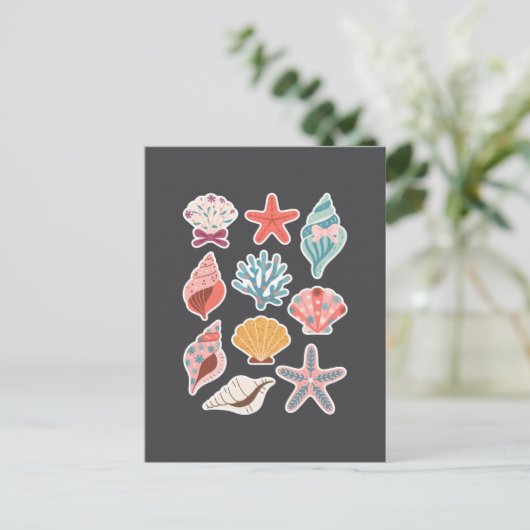 Carte Postale Fleur sauvage Seashell Clam Summer Vibes Floral Be (Debout devant)