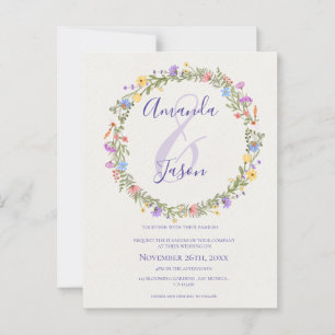 Carte Postale Fleur sauvage Wreath Joli Jaune violet Mariage