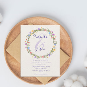 Carte Postale Fleur sauvage Wreath Joli Jaune violet Mariage