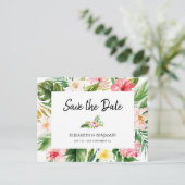 Carte Postale Fleur tropicale à l'aquarelle et feuilles Save the (Debout devant)