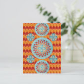 Carte Postale Fleur turquoise Orange Chevron Design (Debout devant)
