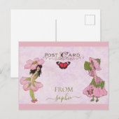 Carte Postale Fleur Vintage rose mignonne (Devant / Derrière)