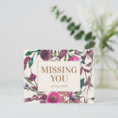 Carte Postale Fleur violet aquarelle Or Vous manquant (Debout devant)