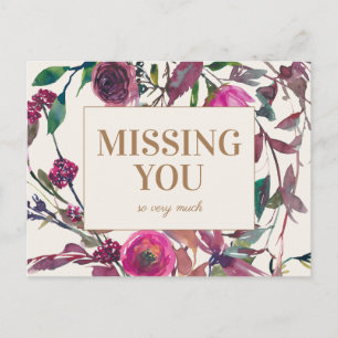Carte Postale Fleur violet aquarelle Or Vous manquant
