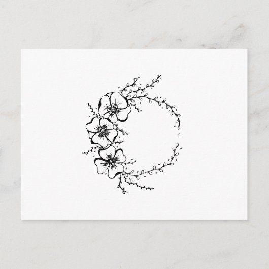 Carte Postale Fleur Wreath noir et blanc (Devant)
