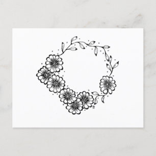 Carte Postale Fleur Wreath noir et blanc