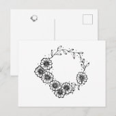 Carte Postale Fleur Wreath noir et blanc (Devant / Derrière)