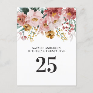 Carte Postale Fleurie aquarelle florale modifiable âge anniversa