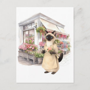 Carte Postale Fleuriste Maman chat amoureux de chats siamois che