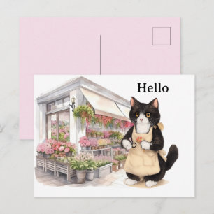 Carte Postale Fleuriste Mère de chat Chat smoking Amoureux de ch