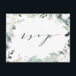 Carte Postale Fleurs à feuillage persistant et coton Mariage élé<br><div class="desc">Cette carte postale rsvp de mariage est ornée d'une végétation hivernale peinte à la main,  de fleurs de coton aux textures dorées et aquarelles. Pour une personnalisation plus avancée de cette conception,  cliquez sur le lien "customiser plus loin". Des articles correspondants sont également disponibles.</div>