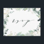 Carte Postale Fleurs à feuillage persistant et coton Mariage élé<br><div class="desc">Cette carte postale rsvp de mariage est ornée d'une végétation hivernale peinte à la main,  de fleurs de coton aux textures dorées et aquarelles. Pour une personnalisation plus avancée de cette conception,  cliquez sur le lien "customiser plus loin". Des articles correspondants sont également disponibles.</div>