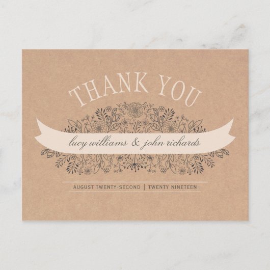 Carte Postale Fleurs à main | Merci floral rustique (Devant)