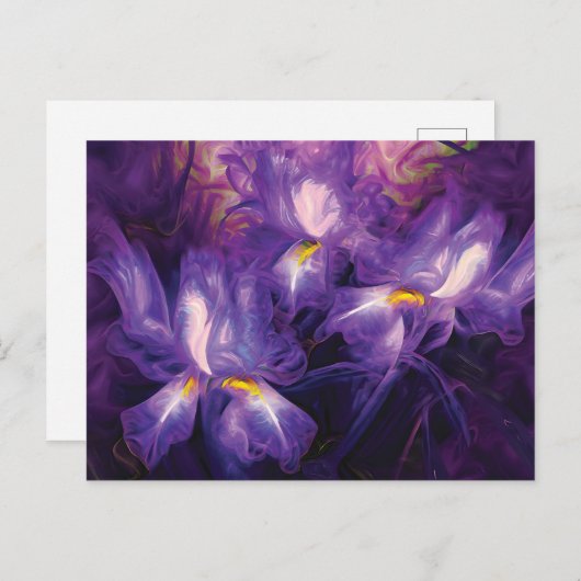 Carte Postale Fleurs Abstraites en Iris violet et blanc (Devant / Derrière)