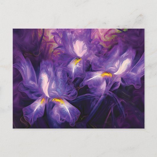 Carte Postale Fleurs Abstraites en Iris violet et blanc (Devant)