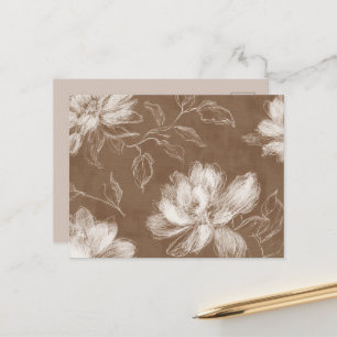 Carte Postale Fleurs Abstraites Marron Blanc