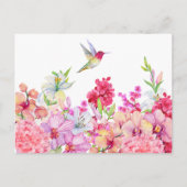 Carte Postale Fleurs aquarelle jardin d'oiseaux (Devant)