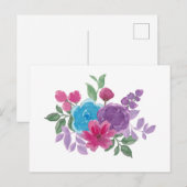 Carte Postale fleurs aquarelles colorées (Devant / Derrière)