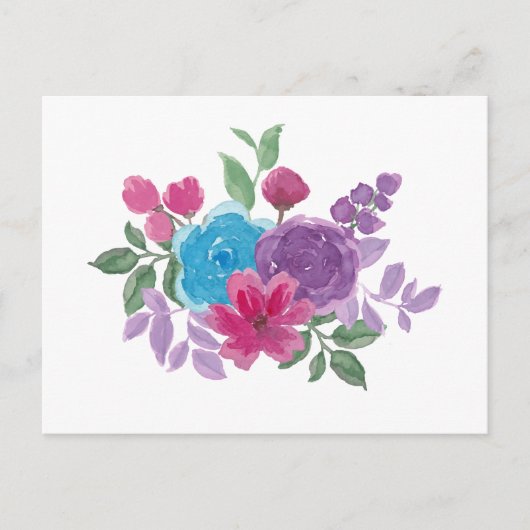 Carte Postale fleurs aquarelles colorées (Devant)