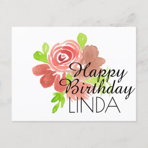 Carte Postale Fleurs Aquarelles Peintes à la Main Joyeux Anniver