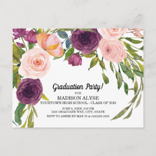 Carte Postale Fleurs aquarelles rose violet blanc pour la remise