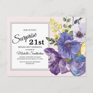 Carte Postale Fleurs aquarelles violettes sur rose pour 21e anni