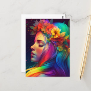 Carte Postale Fleurs arc-en-ciel et coiffeuse colorée
