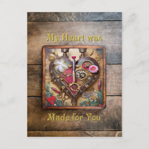 Carte Postale Fleurs au rouge à lèvres Série Steampunk coeur